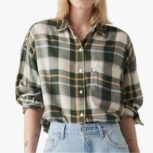 Levi's Green and Cream Plaid Women's Top